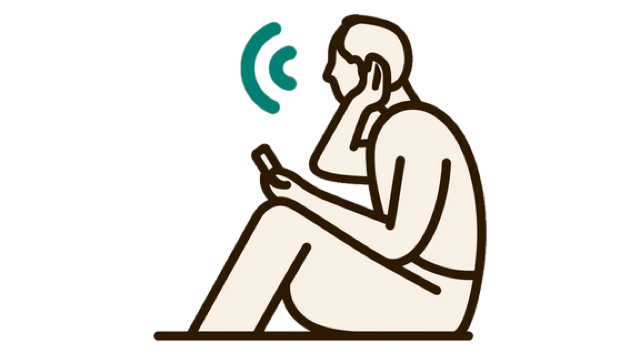 a person sitting, listening closely to a phone